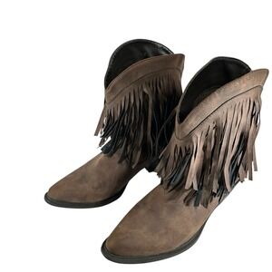 Roper Fringe Western Ankle Boots Womens Brown Suede Cowgirl Boho Festival